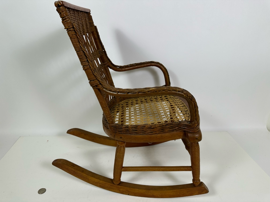 Antique Childs Wooden Cane Seat Rocking Chair 15W X 19D X 22H [Photo 6]