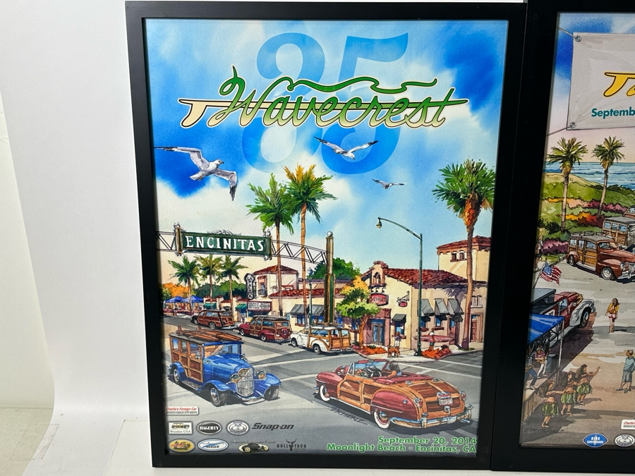 Pair Of Framed Wavecrest Woodie Posters Moonlight Beach 2014 & 2016 [Photo 4]