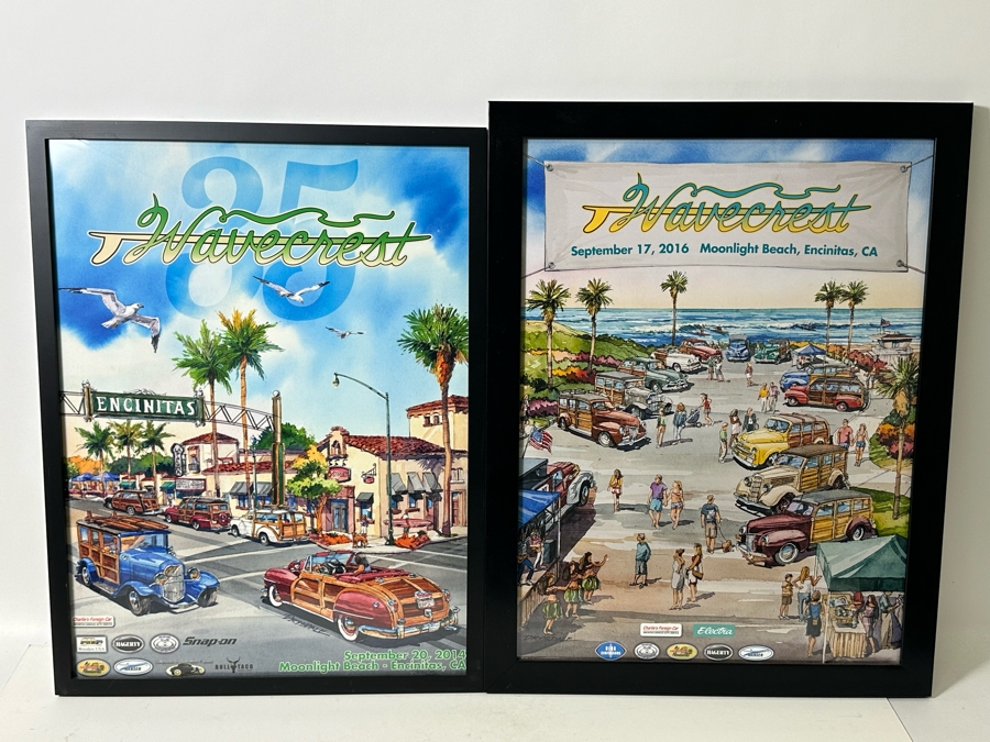 Pair Of Framed Wavecrest Woodie Posters Moonlight Beach 2014 & 2016 [Photo 2]