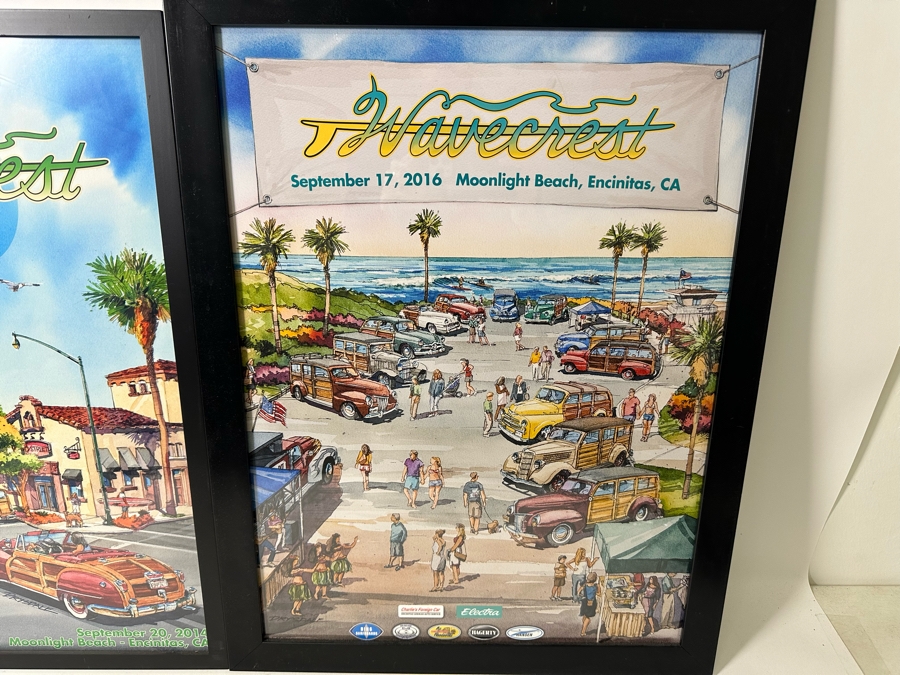 Pair Of Framed Wavecrest Woodie Posters Moonlight Beach 2014 & 2016 [Photo 6]