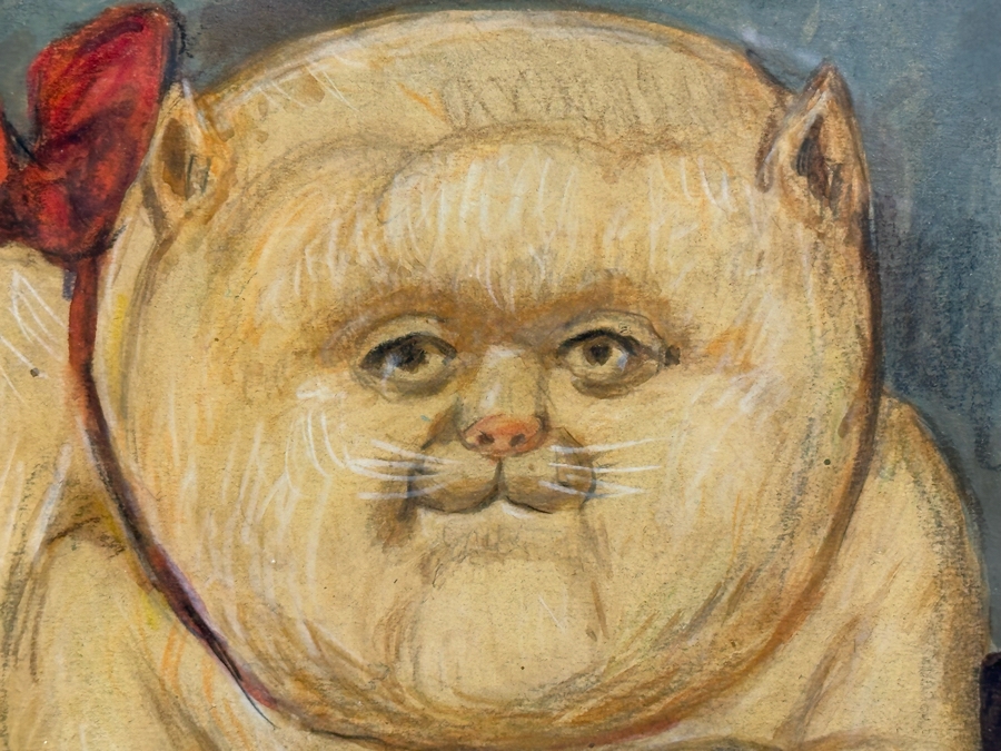 Original Drawing After Fernando Botero Fat Cat 8.5 X 8 Framed 17.5 X 16.5 [Photo 7]