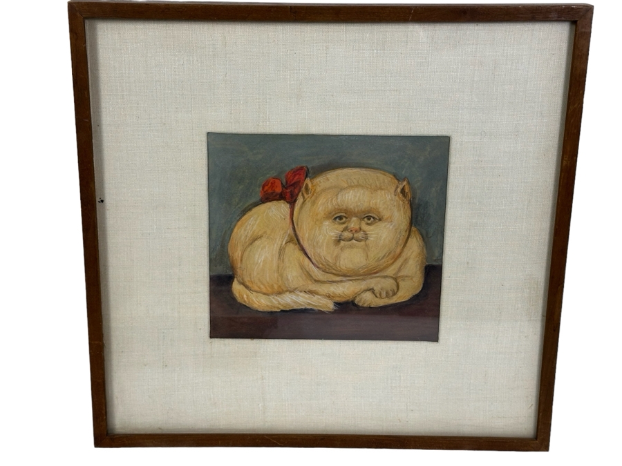 Original Drawing After Fernando Botero Fat Cat 8.5 X 8 Framed 17.5 X 16.5 [Photo 2]
