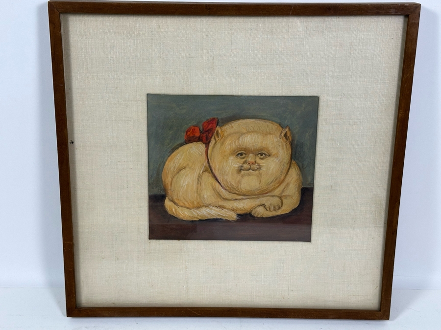 Original Drawing After Fernando Botero Fat Cat 8.5 X 8 Framed 17.5 X 16.5 [Photo 3]
