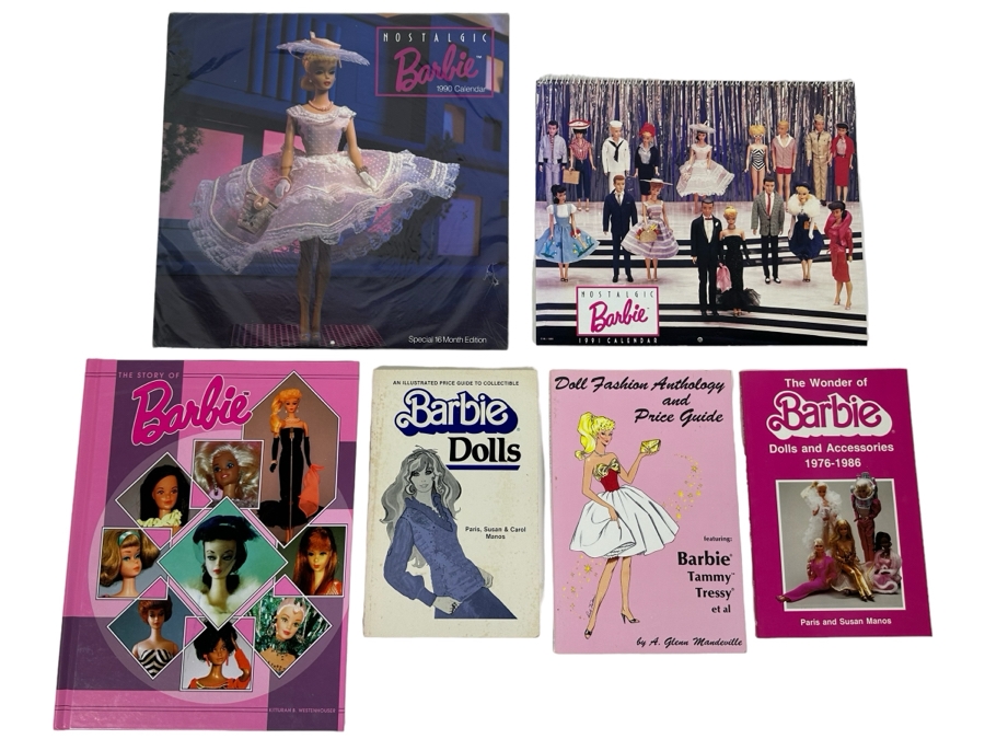 Four Barbie Collector's Books And Nostalgic Barbie Calendars From 1990 & 1991