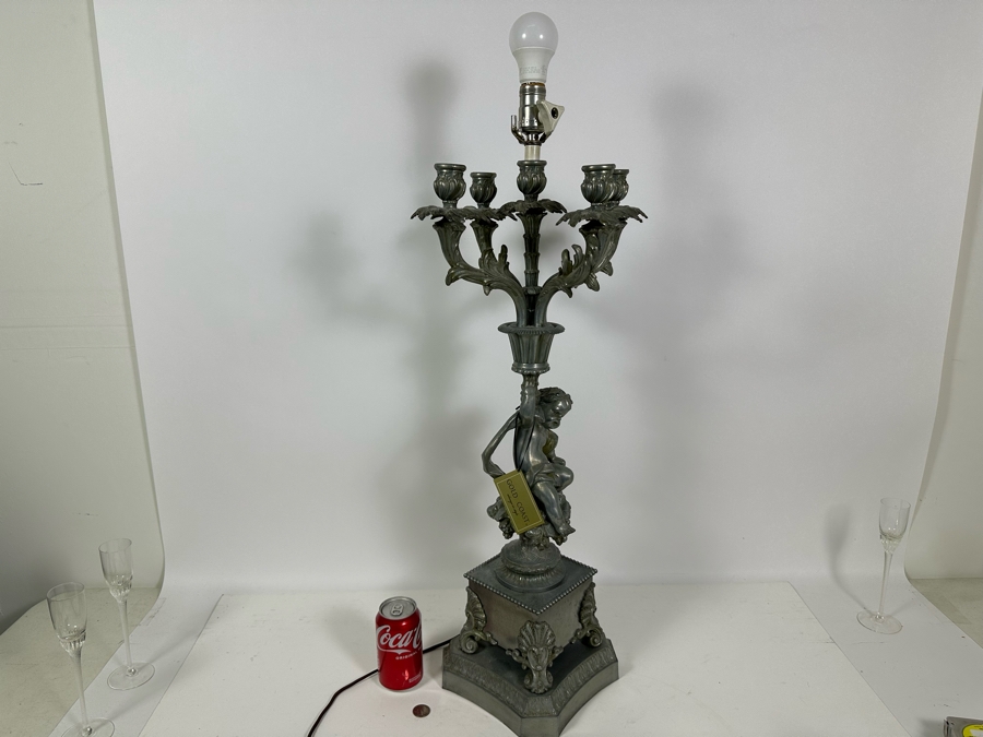 Vintage Metal Table Lamp With Cherub No Shade 33H [Photo 10]