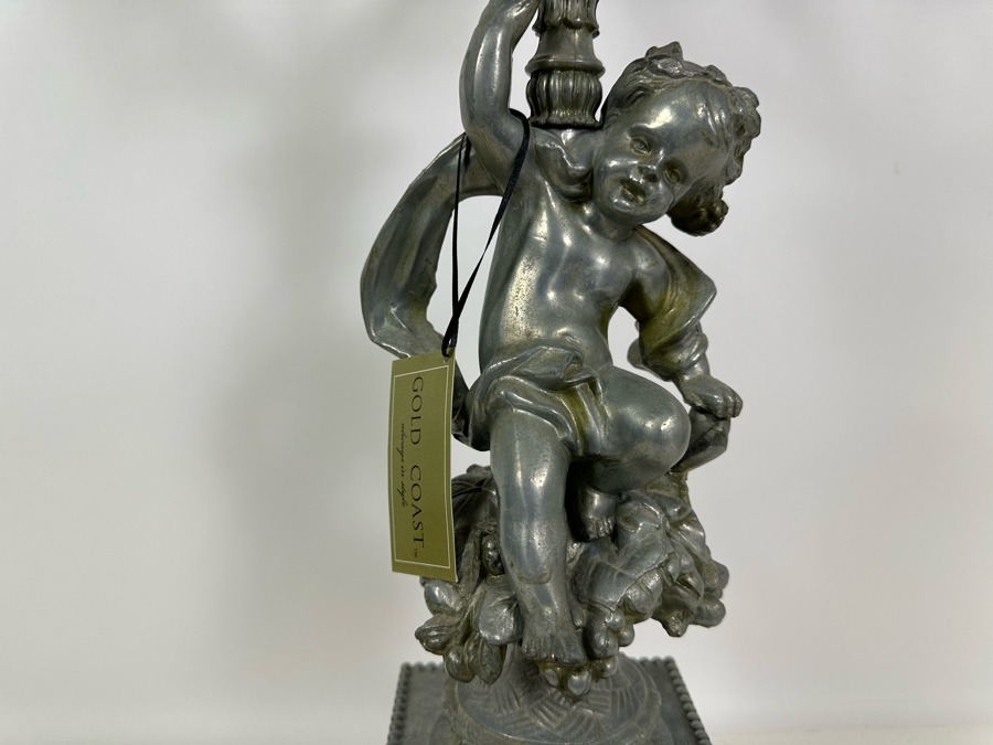 Vintage Metal Table Lamp With Cherub No Shade 33H [Photo 3]
