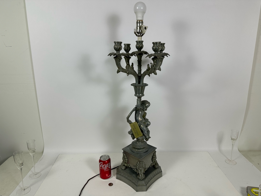 Vintage Metal Table Lamp With Cherub No Shade 33H [Photo 11]