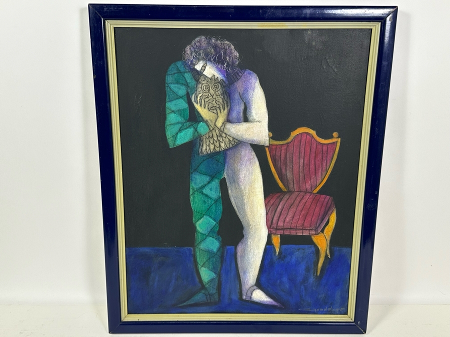 Antonio Guadalupe (B. 1942, Dominican Republic) Original Painting On Canvas Of Harlequin 16 X 20 [Photo 3]