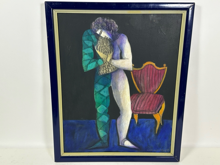 Antonio Guadalupe (B. 1942, Dominican Republic) Original Painting On Canvas Of Harlequin 16 X 20 [Photo 2]