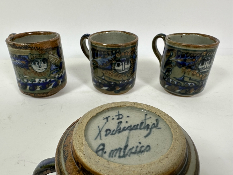 Xochiquetzal Mexico Ceramic Pottery Six Coffee Cups 3.5H [Photo 7]