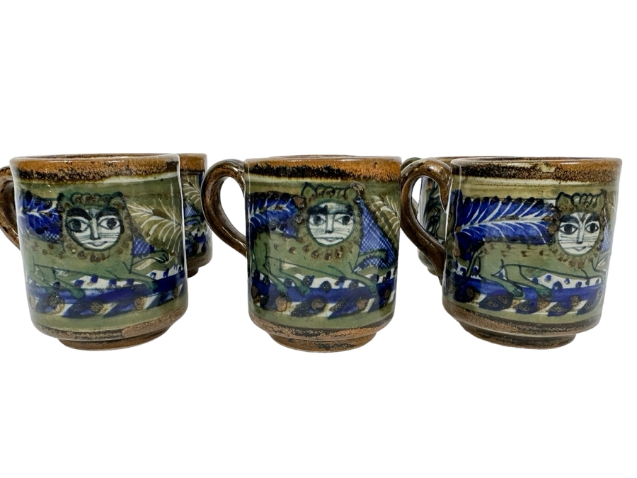 Xochiquetzal Mexico Ceramic Pottery Six Coffee Cups 3.5H