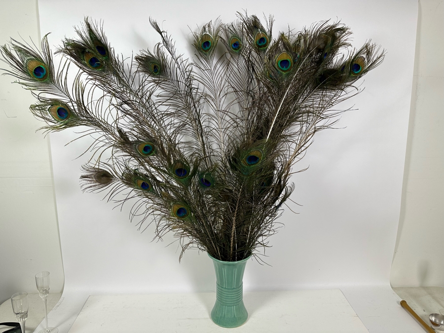 USA Pottery Vase 10H Filled With Peacock Feathers [Photo 3]