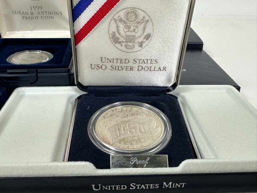 1992 White House 200th Anniversary Coin Proof Silver Dollar (90% Silver), 1991 USO Proof Silver Dollar (90% Silver) And 1999 Susan B. Anthony Proof Dollar Coin [Photo 8]