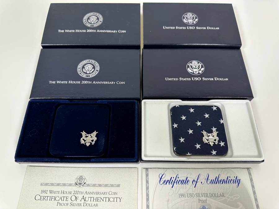 1992 White House 200th Anniversary Coin Proof Silver Dollar (90% Silver), 1991 USO Proof Silver Dollar (90% Silver) And 1999 Susan B. Anthony Proof Dollar Coin [Photo 16]