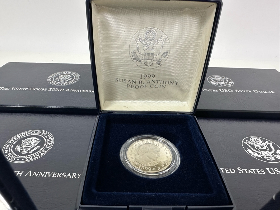 1992 White House 200th Anniversary Coin Proof Silver Dollar (90% Silver), 1991 USO Proof Silver Dollar (90% Silver) And 1999 Susan B. Anthony Proof Dollar Coin [Photo 12]
