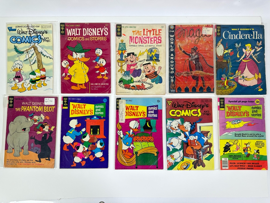 (8) Vintage Walt Disney Comic Books, The Little Monsters Comic Book And The Illustrated Story Of Magic Comic Book