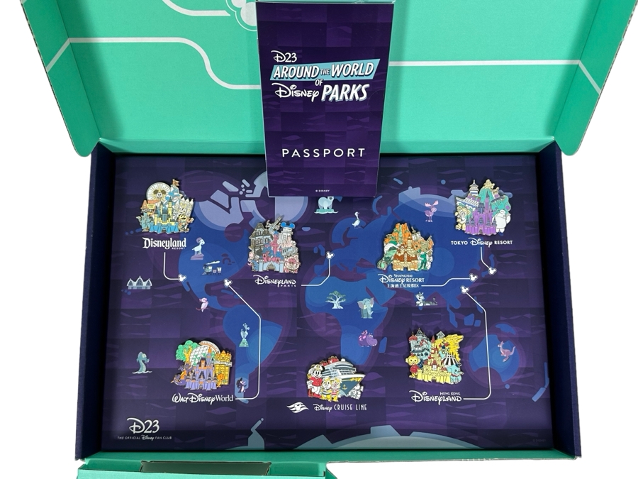 D23 Around The World Of Disney Parks Fan Club Disney Trading Pins Set With Box 16W X 10.5D X 1.75H