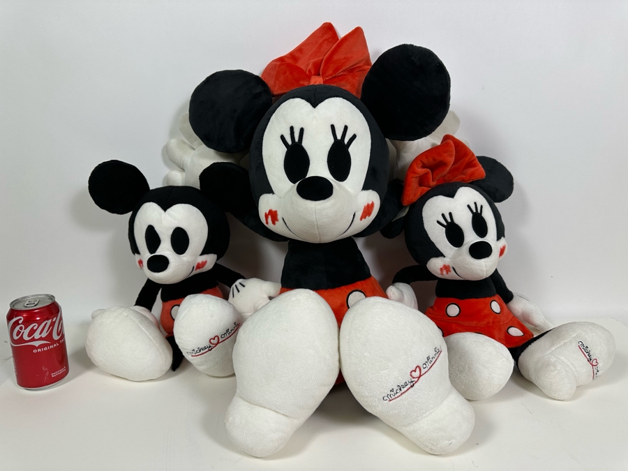 Japanese Walt Disney Small Mickey Mouse Plush 18H, Small Minnie Mouse Plush And Large Minnie Mouse Plush 27H Titled Love Love Mickey & Minnie By Nakajima [Photo 2]