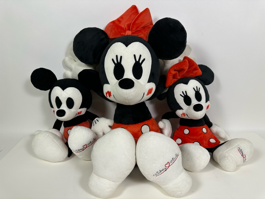 Japanese Walt Disney Small Mickey Mouse Plush 18H, Small Minnie Mouse Plush And Large Minnie Mouse Plush 27H Titled Love Love Mickey & Minnie By Nakajima [Photo 3]
