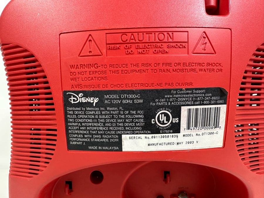 Vintage Disney Television TV Set With Mickey Mouse Ear Speakers And Remote Model DT1300-C 2003 16W X 15D X 21H [Photo 10]