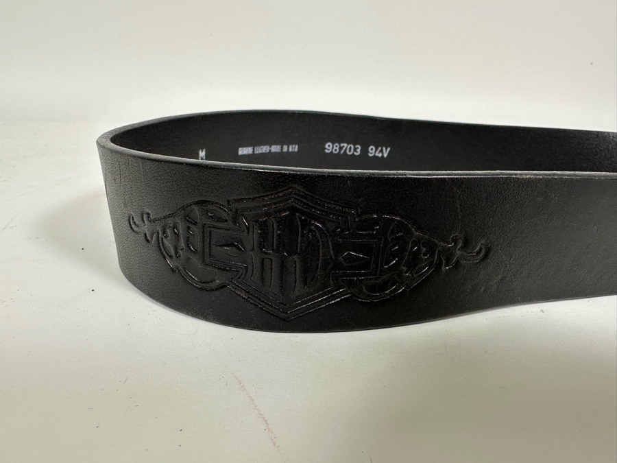 Vintage 1992 Harley-Davidson Motor Cycles Belt Buckle With Leather Belt Size M [Photo 8]