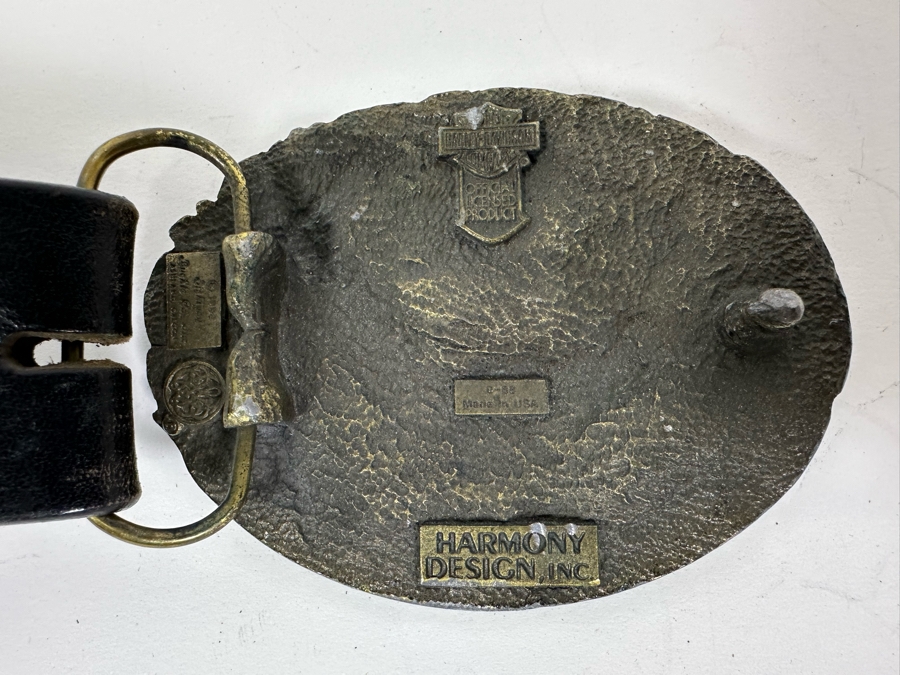 Vintage 1992 Harley-Davidson Motor Cycles Belt Buckle With Leather Belt Size M [Photo 4]