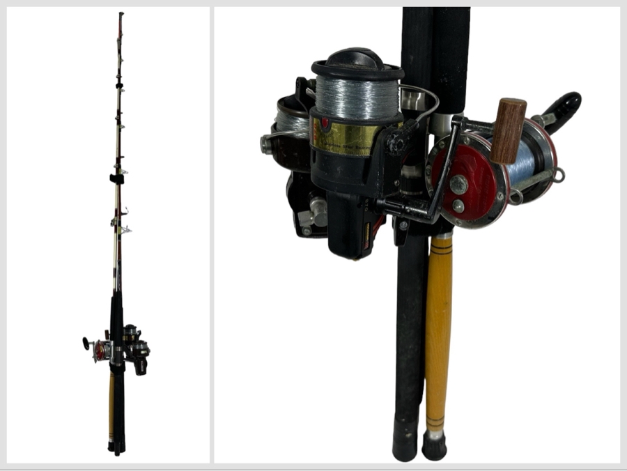 Three Salt Water Fishing Reels / Poles Including A Penn Senator 113HLW ...