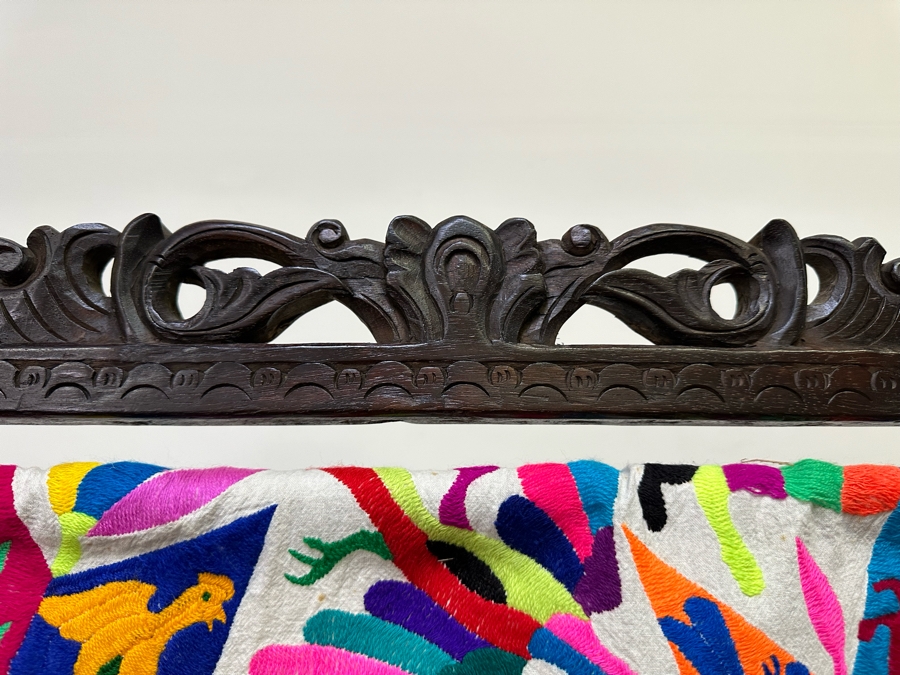 Otomi Tenango Mexican Hand Embroidered Vibrant Colors Embroidery With Carved Wooden Display Hanger 44W X 70L [Photo 5]