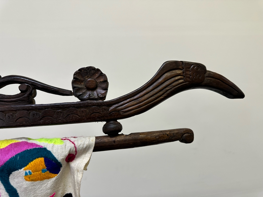 Otomi Tenango Mexican Hand Embroidered Vibrant Colors Embroidery With Carved Wooden Display Hanger 44W X 70L [Photo 6]