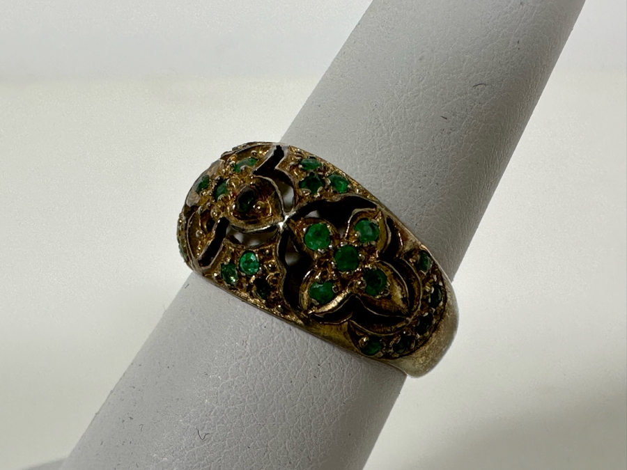 Sterling Silver Emerald Ring Size 6.25 3.6g Missing Several Emerald Stones [Photo 5]