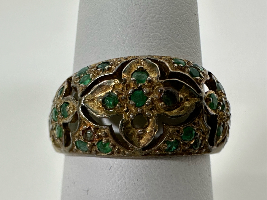 Sterling Silver Emerald Ring Size 6.25 3.6g Missing Several Emerald Stones [Photo 2]