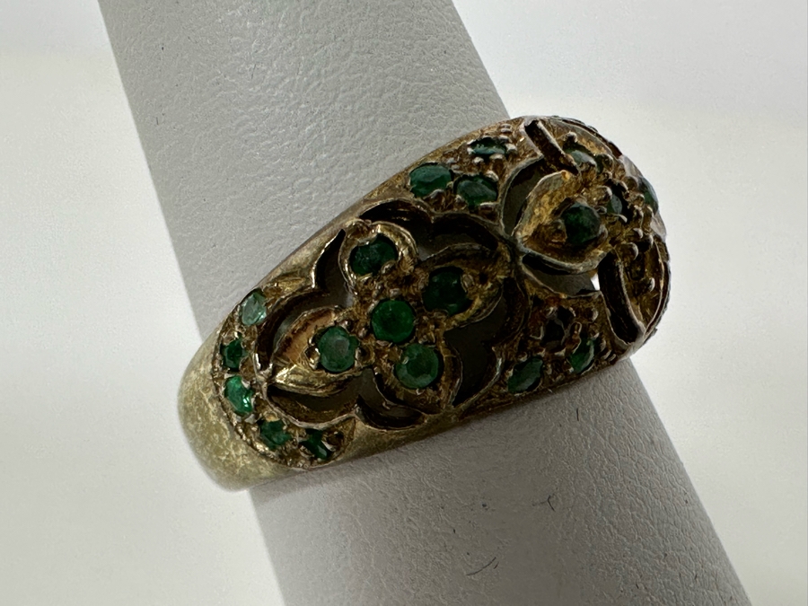 Sterling Silver Emerald Ring Size 6.25 3.6g Missing Several Emerald Stones [Photo 4]