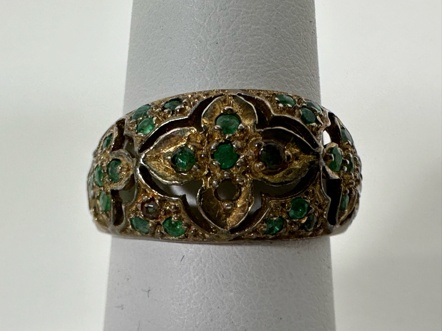 Sterling Silver Emerald Ring Size 6.25 3.6g Missing Several Emerald Stones [Photo 3]