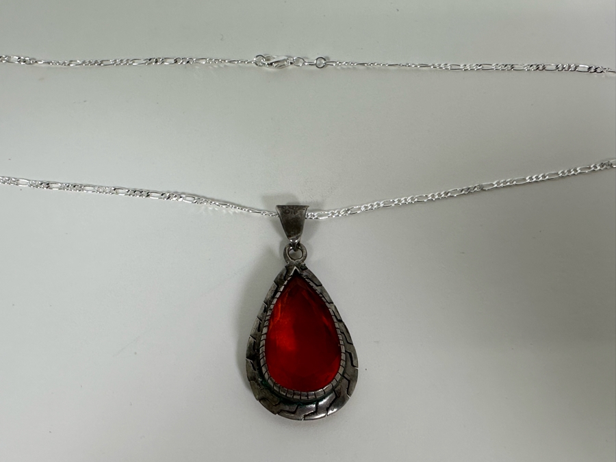 Vintage Sterling Silver Pendant With Sterling Silver 20' Chain Necklace 16.4g [Photo 9]