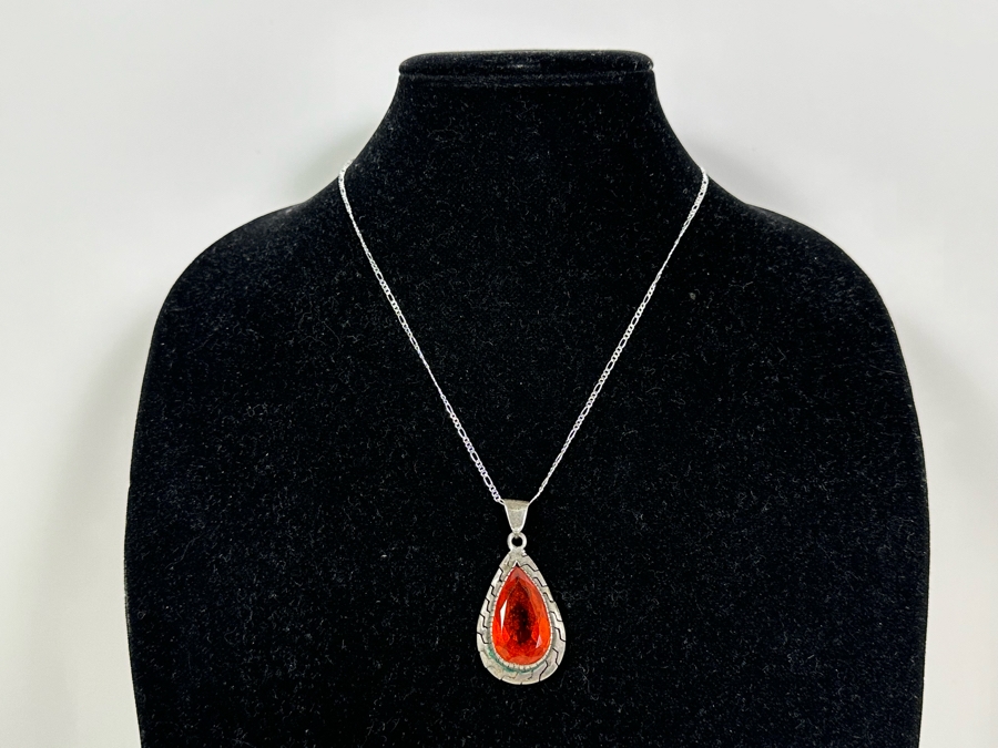 Vintage Sterling Silver Pendant With Sterling Silver 20' Chain Necklace 16.4g [Photo 4]