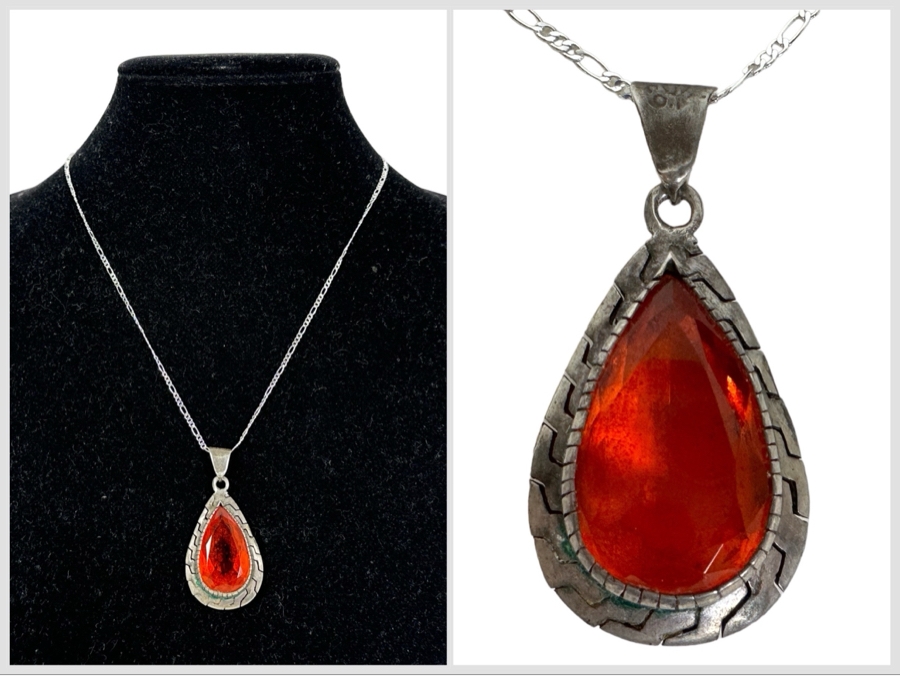 Vintage Sterling Silver Pendant With Sterling Silver 20' Chain Necklace 16.4g [Photo 1]