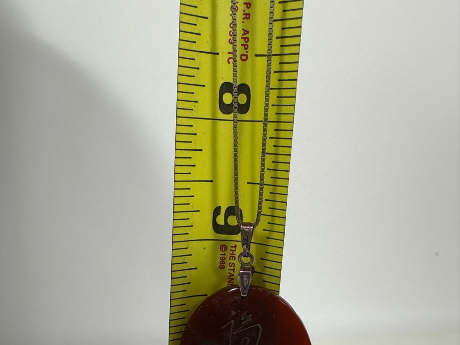 Vintage Signed Chinese Carved Agate Pendant With Sterling Silver 18' Necklace 12.3g [Photo 12]