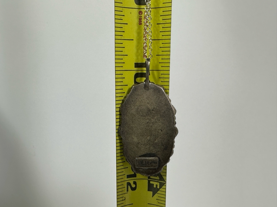Vintage Signed Sterling Silver Cabochon Stone Pendant With 20' Sterling Silver Necklace 13.7g Signed DLH [Photo 12]