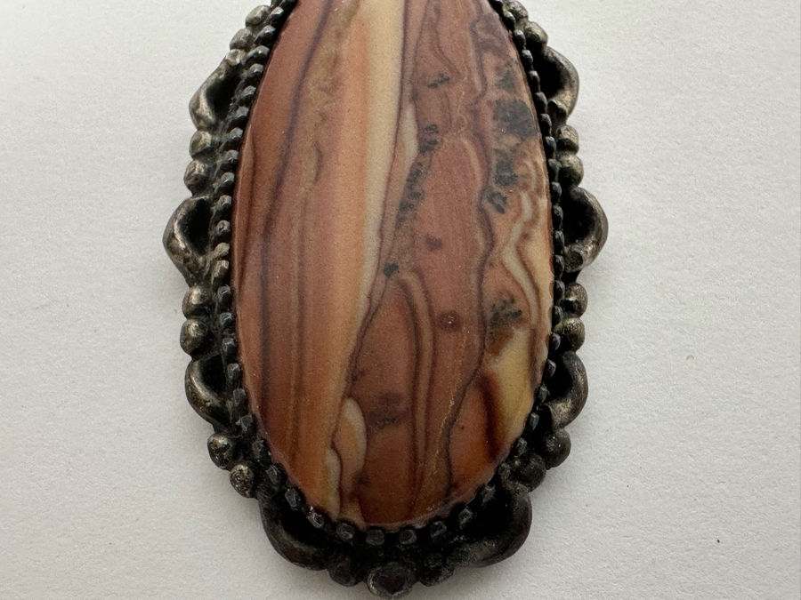 Vintage Signed Sterling Silver Cabochon Stone Pendant With 20' Sterling Silver Necklace 13.7g Signed DLH [Photo 8]