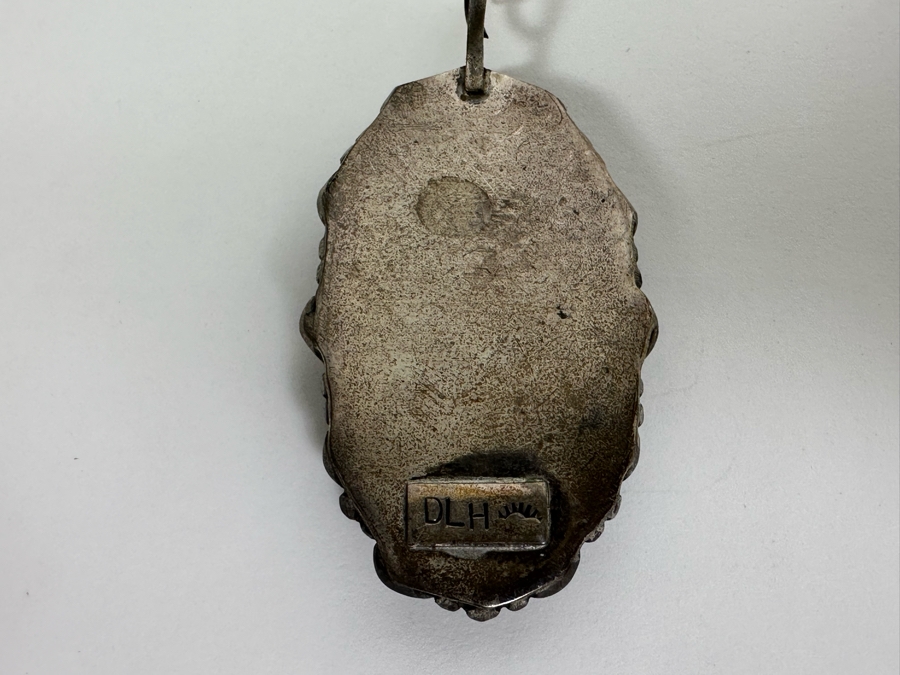 Vintage Signed Sterling Silver Cabochon Stone Pendant With 20' Sterling Silver Necklace 13.7g Signed DLH [Photo 9]