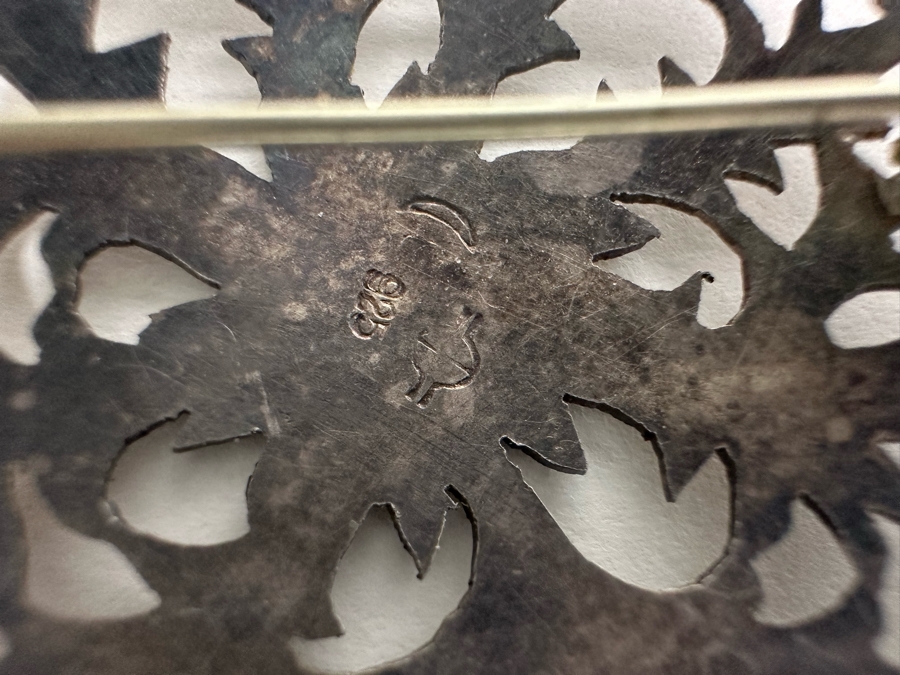 Vintage Signed Sterling Silver Brooch Pin 1.75W 7.6g [Photo 5]