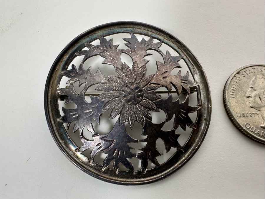 Vintage Signed Sterling Silver Brooch Pin 1.75W 7.6g [Photo 3]
