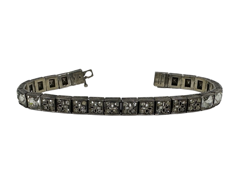 Vintage Art Deco Sterling Silver Diamonbar 7' Bracelet 18.5g