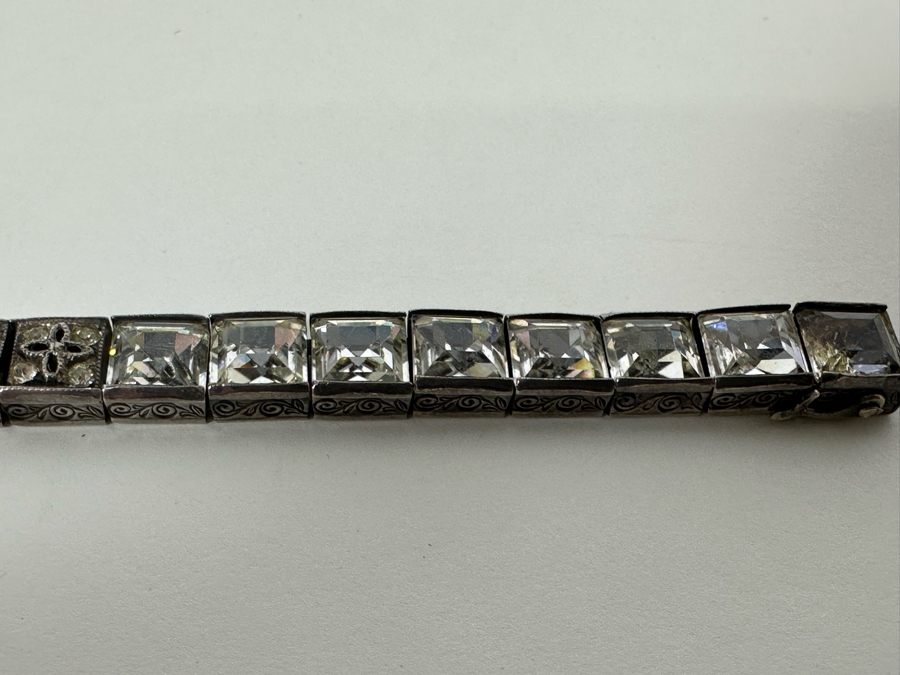 Vintage Art Deco Sterling Silver Diamonbar 7' Bracelet 18.5g [Photo 10]