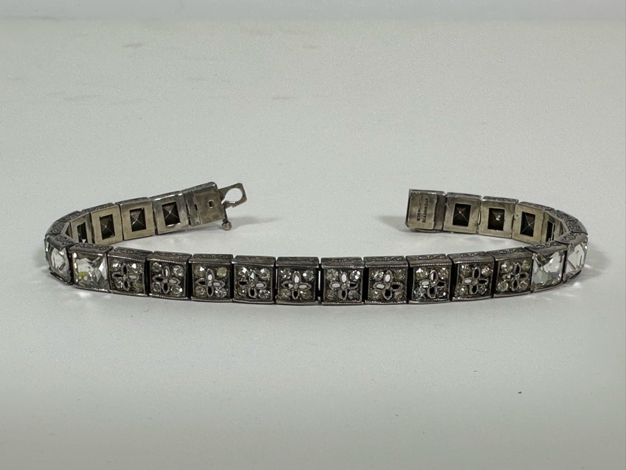 Vintage Art Deco Sterling Silver Diamonbar 7' Bracelet 18.5g [Photo 3]