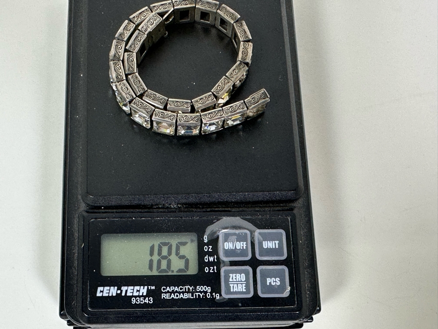 Vintage Art Deco Sterling Silver Diamonbar 7' Bracelet 18.5g [Photo 15]