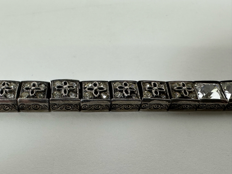 Vintage Art Deco Sterling Silver Diamonbar 7' Bracelet 18.5g [Photo 11]