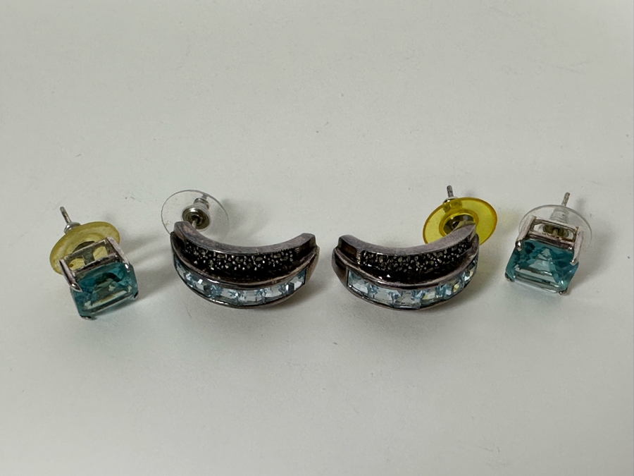 Two Pairs Of Sterling Silver Earrings 13.7g [Photo 4]