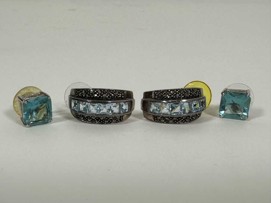 Two Pairs Of Sterling Silver Earrings 13.7g [Photo 3]