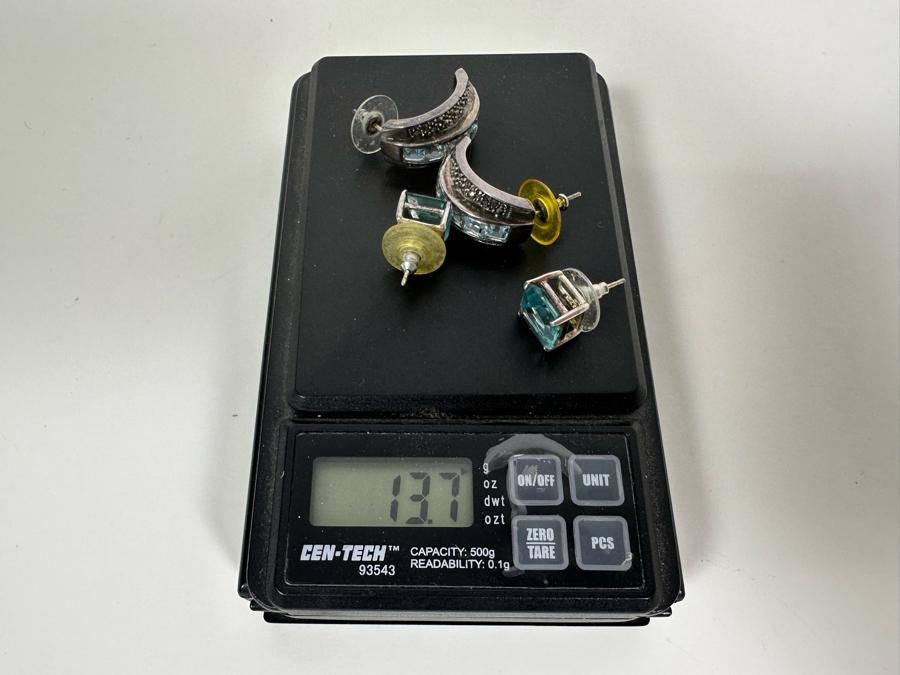 Two Pairs Of Sterling Silver Earrings 13.7g [Photo 9]